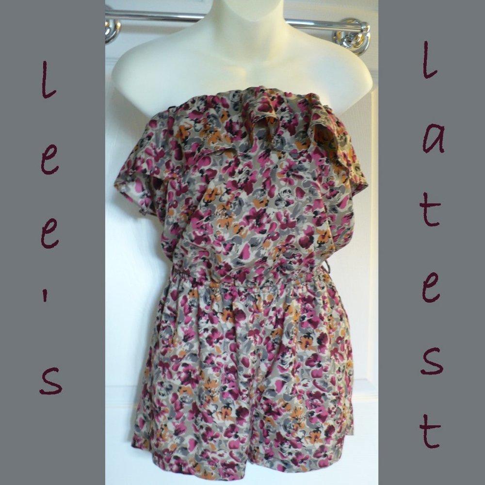 Papaya Floral Strapless Romper Festival Boho Small